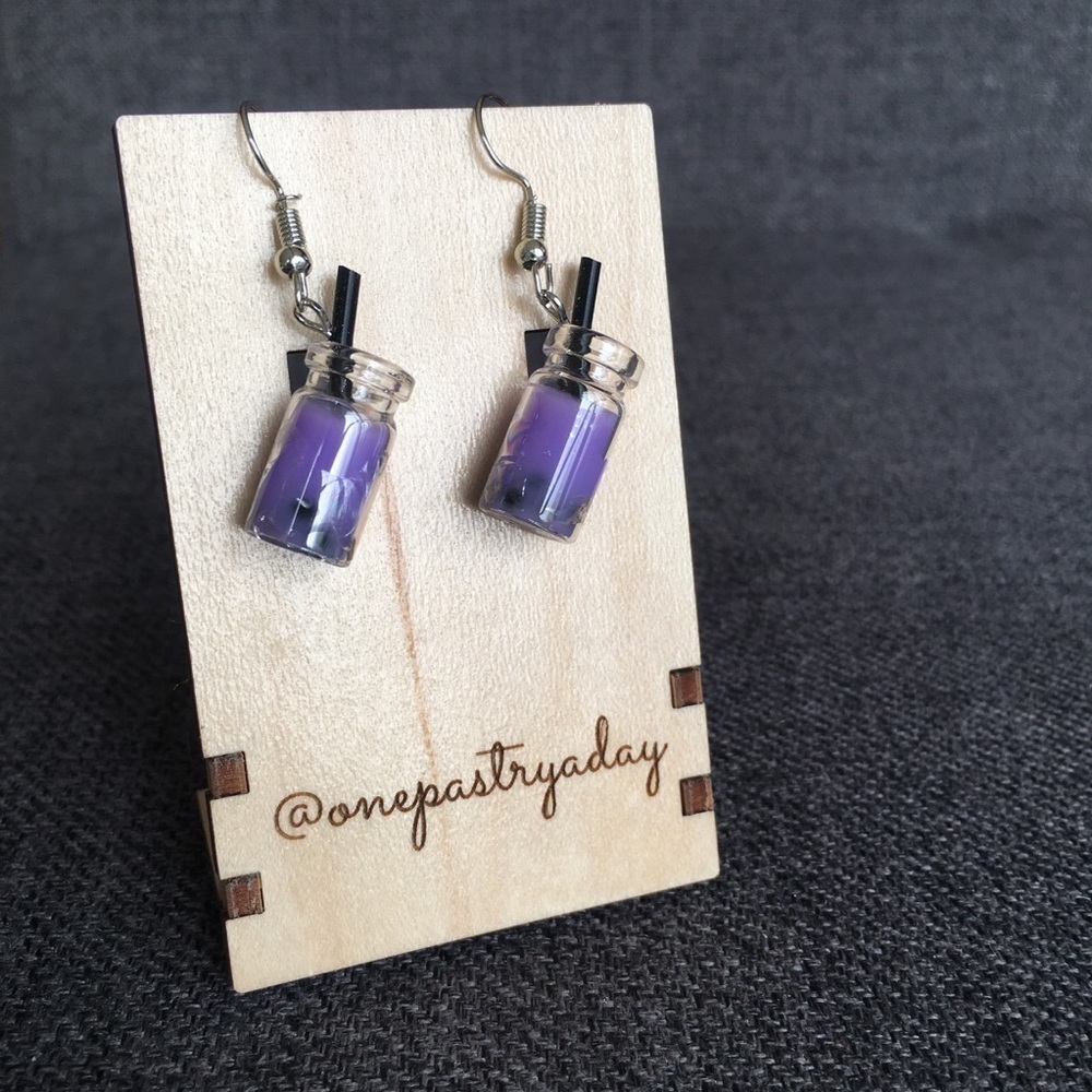 Purple Boba Milk Tea Dangle Earrings